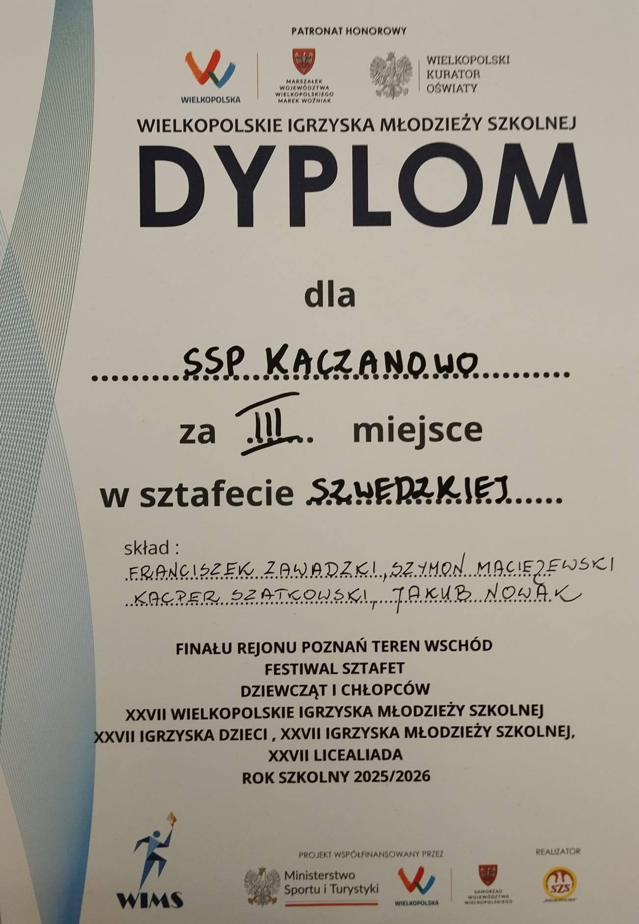 Festiwal Sztafet - dyplom