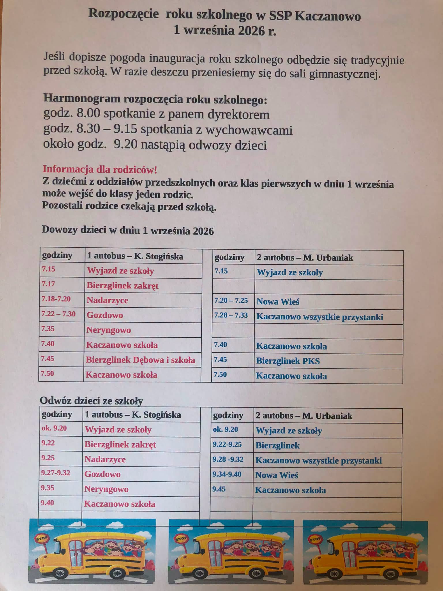 Rozpoczecie roku szkolnego 2026-2027 - informacje